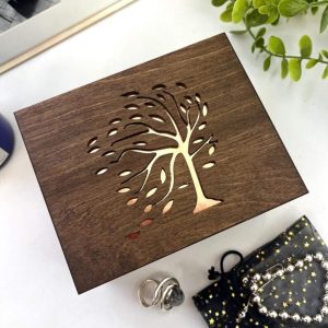Dark Oak Tree Design Jewellery Box