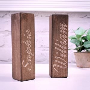 names carved in wooden beech tealight holders