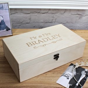 couples keepsake memory box with carved personalisation