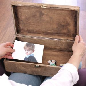 Looking inside this carved personalised memory box